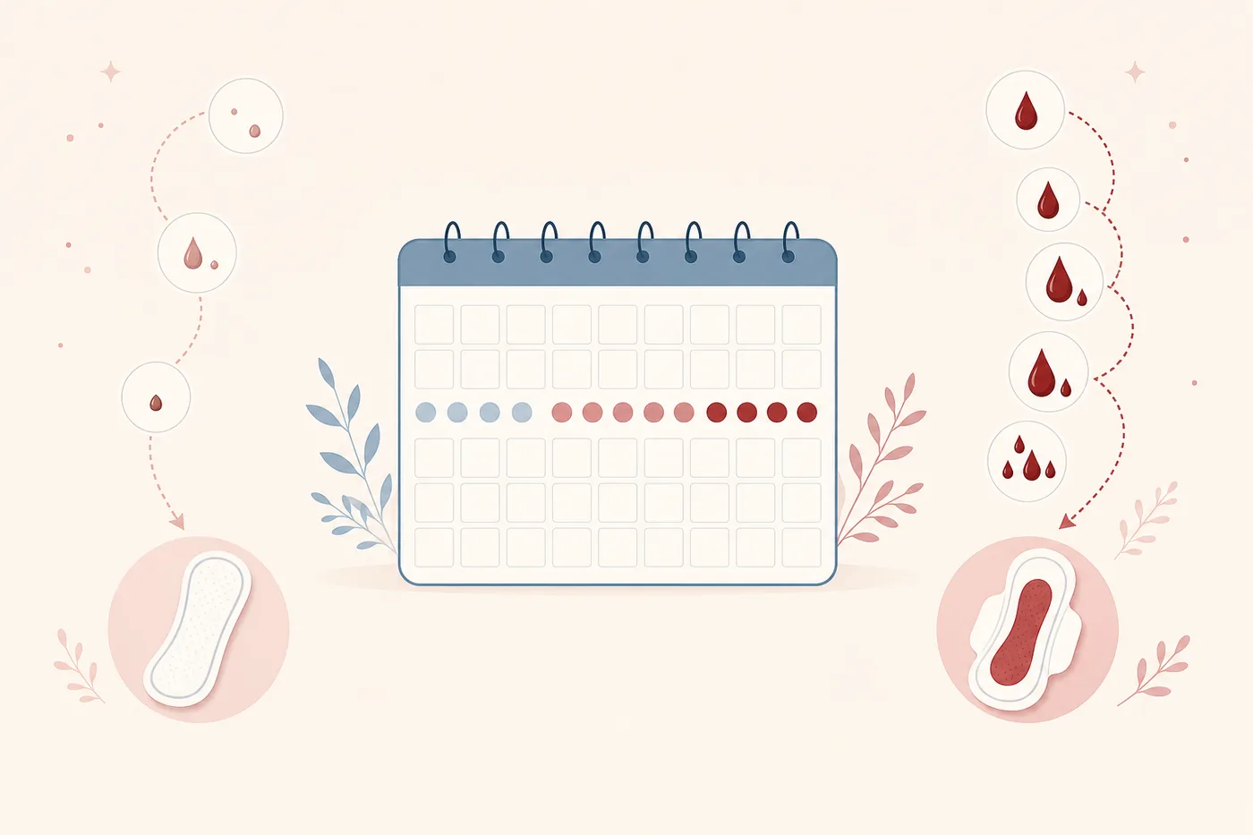 Comparaison éditoriale entre un léger spotting d’implantation et un flux menstruel autour d’un calendrier
