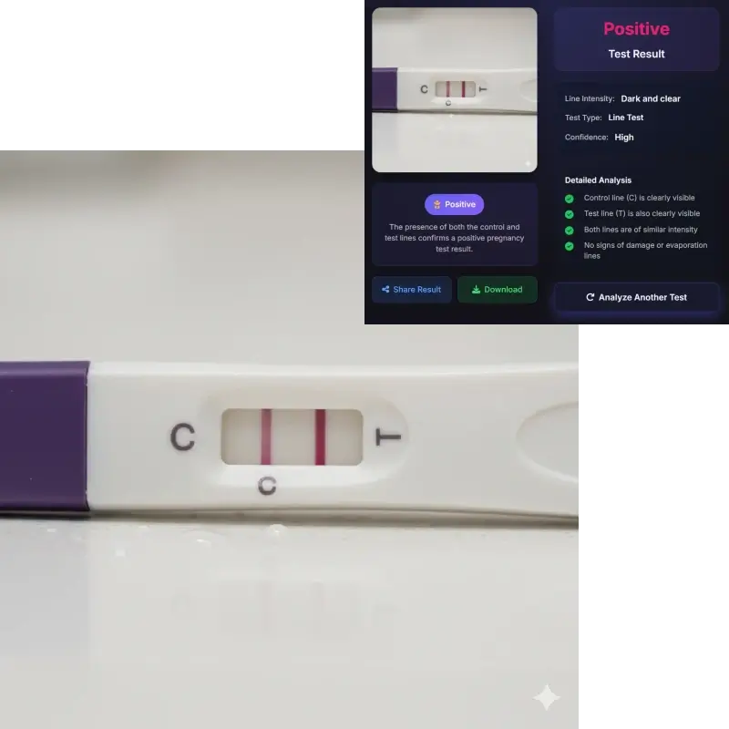IA détectant une ligne positive pâle sur un test de grossesse - vue rapprochée de deux lignes