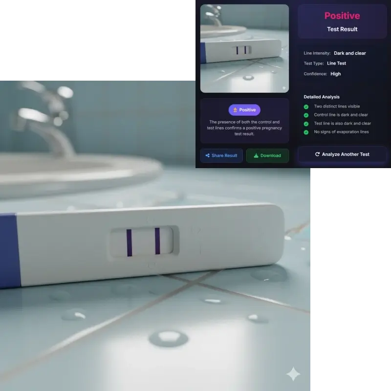 Lecteur de test de grossesse IA gratuit et privé - test de grossesse sur comptoir de salle de bain